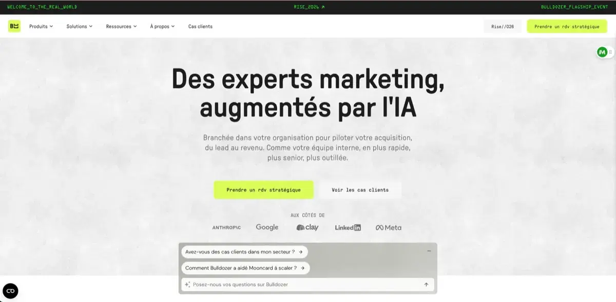 Page d'accueil de Bulldozer, collectif growth full-funnel