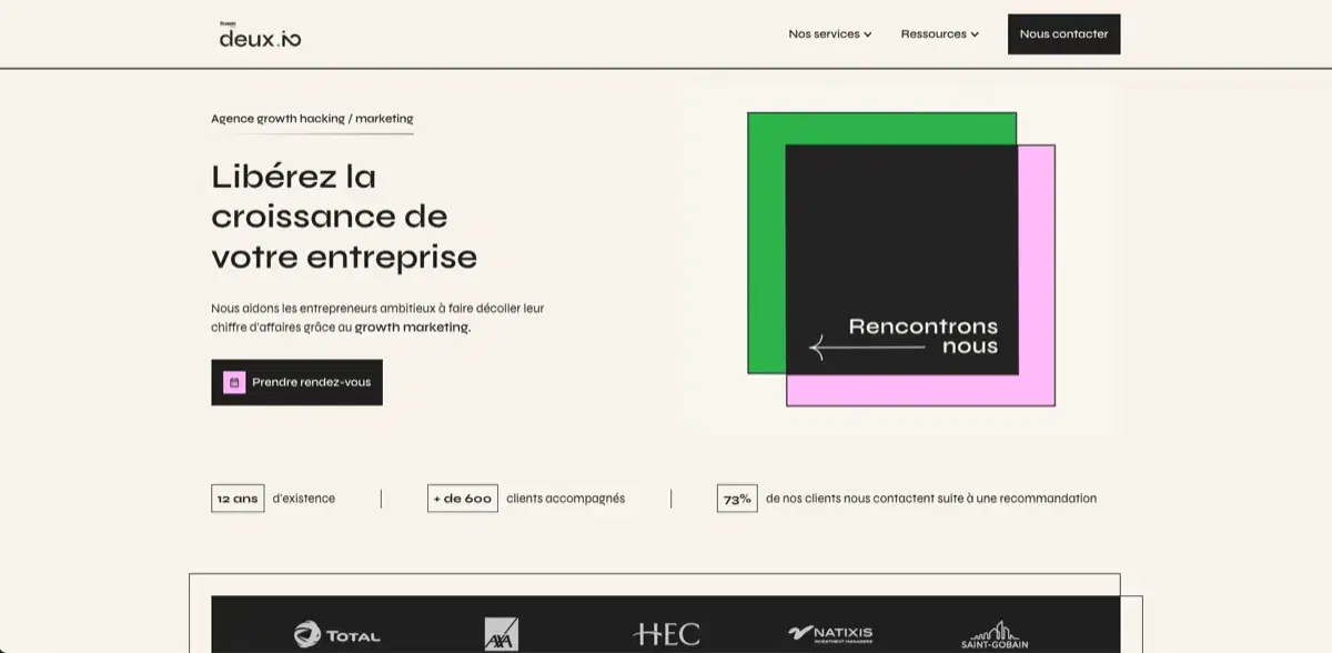 Page d'accueil de Deux.io, agence growth SEO et contenu
