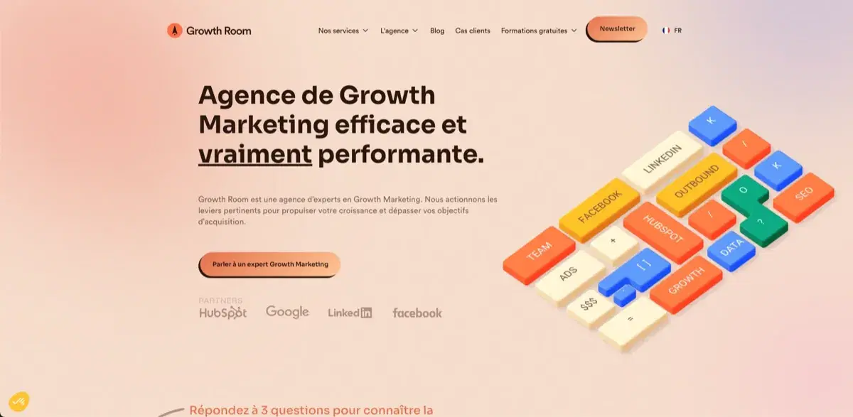 Page d'accueil de Growth Room, agence growth marketing à Paris