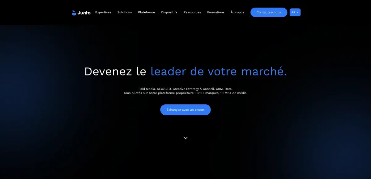 Page d'accueil de Junto, agence paid media et acquisition digitale