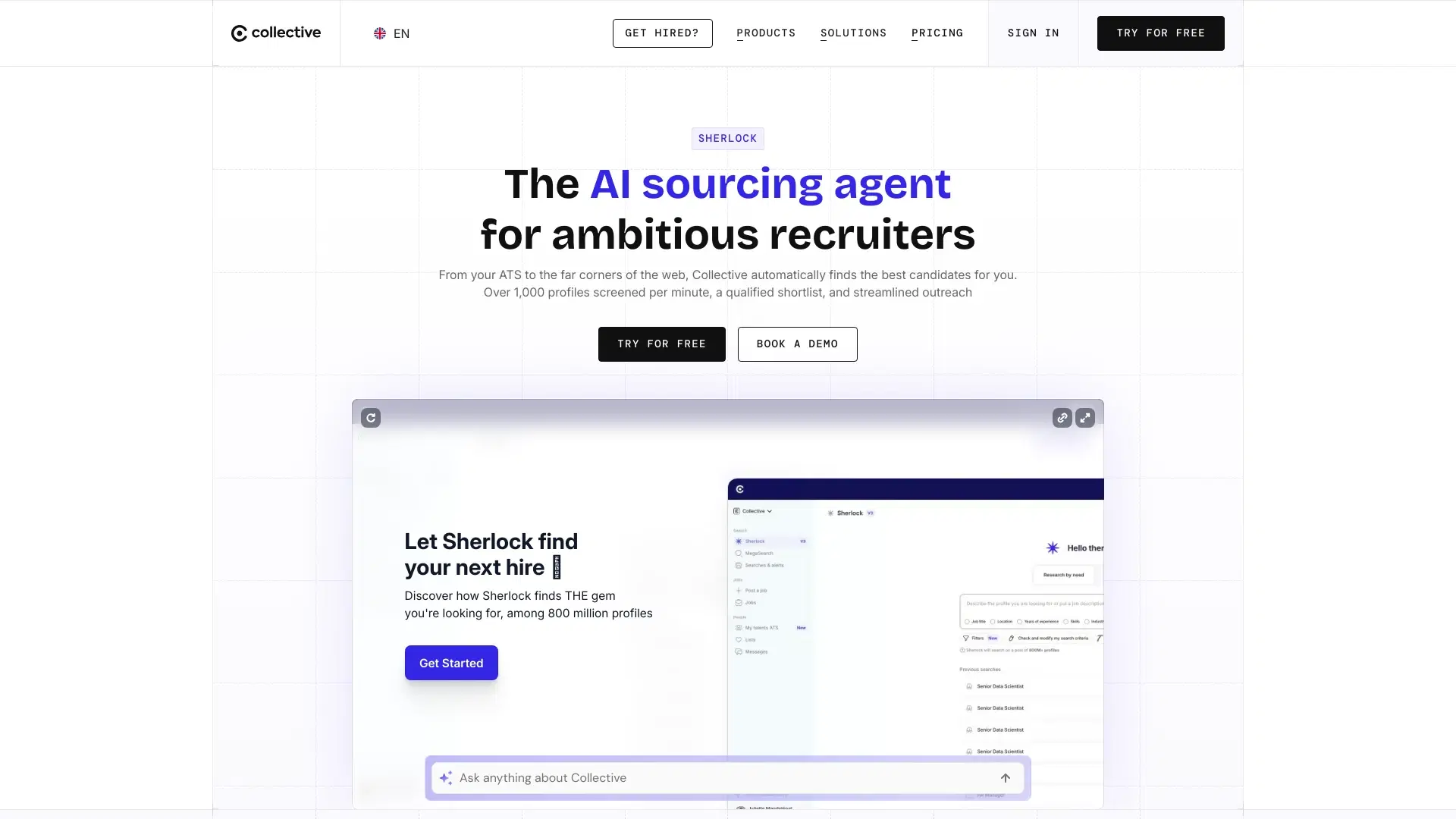 Page d'accueil de Collective, désormais tournée vers les recruteurs