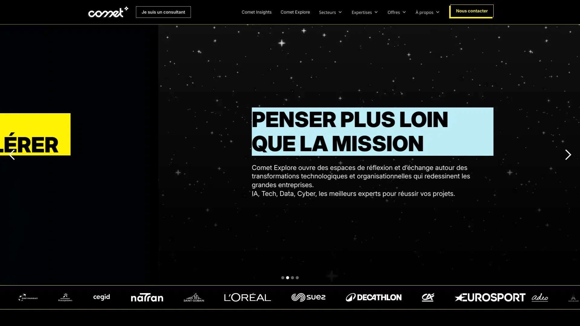 Page d'accueil de Comet, plateforme freelance tech