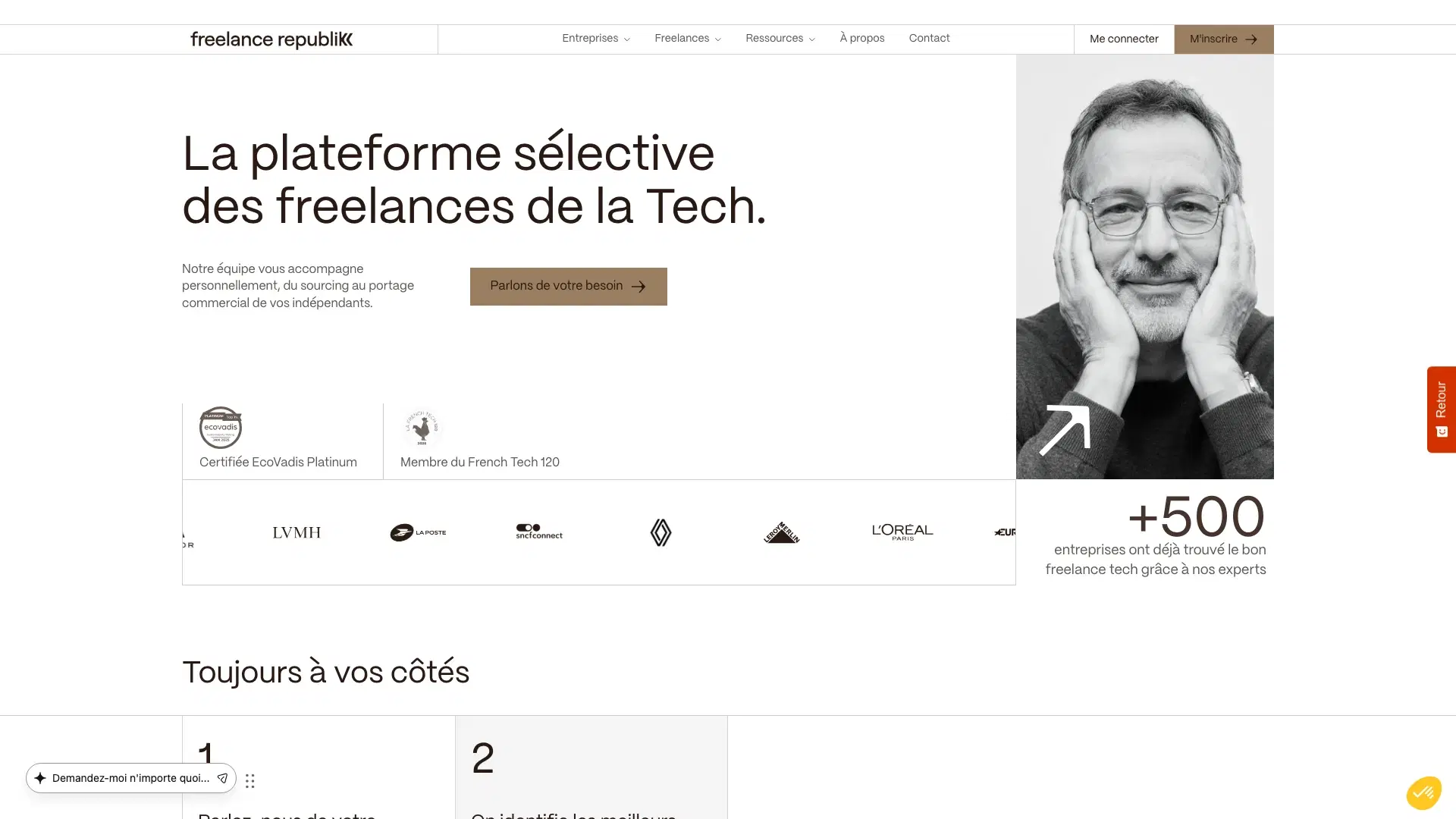 Page d'accueil de FreelanceRepublik, plateforme freelance tech