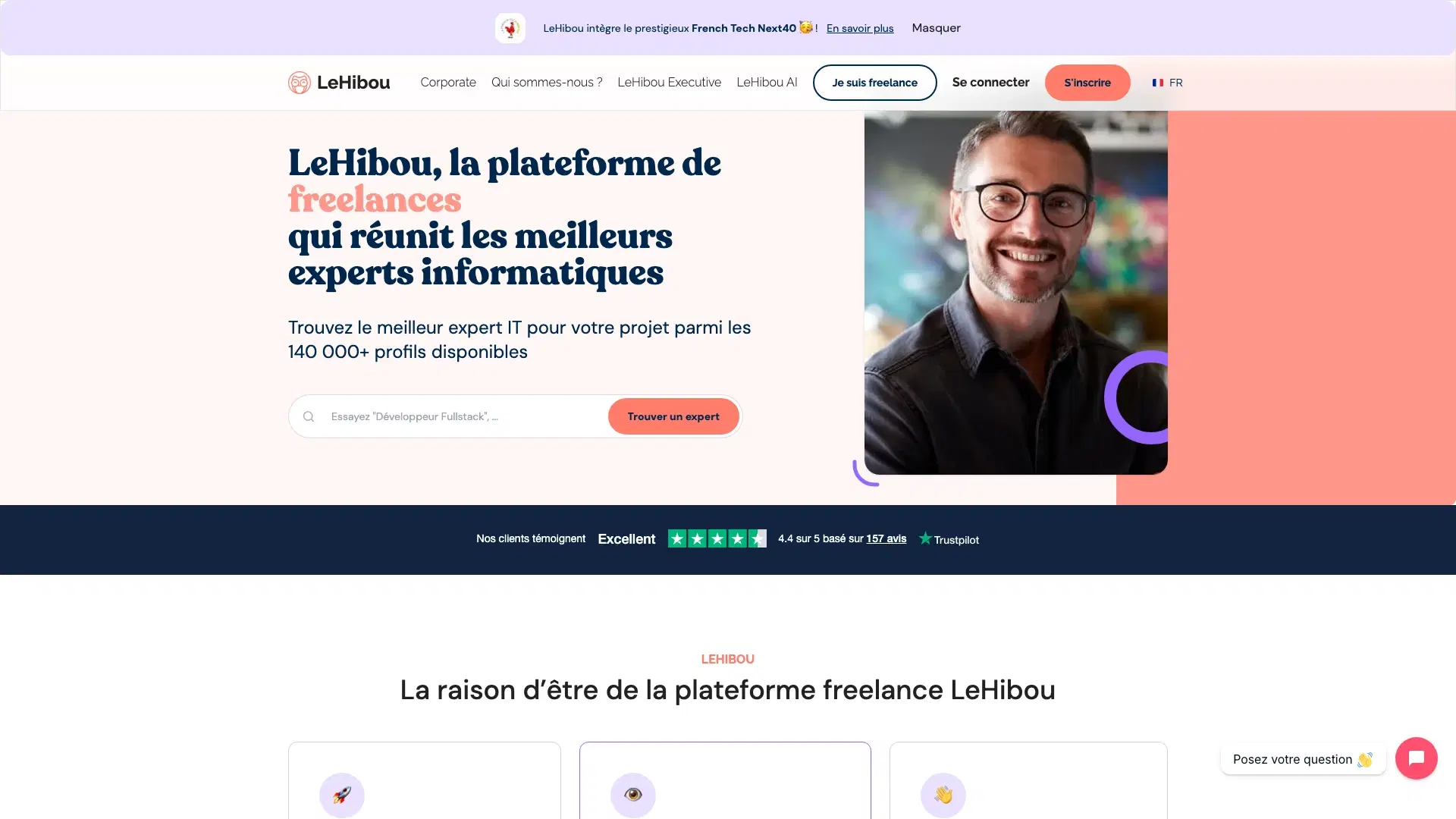 Page d'accueil de LeHibou, plateforme freelance informatique